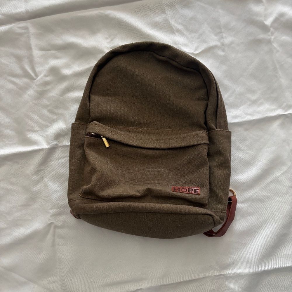 Khaki Heavy Canvas and Leather Backpack